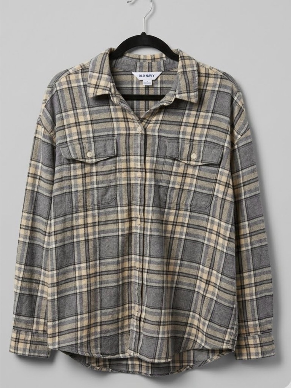 Old Navy Plaid Shirt Jacket in Gray and Cream